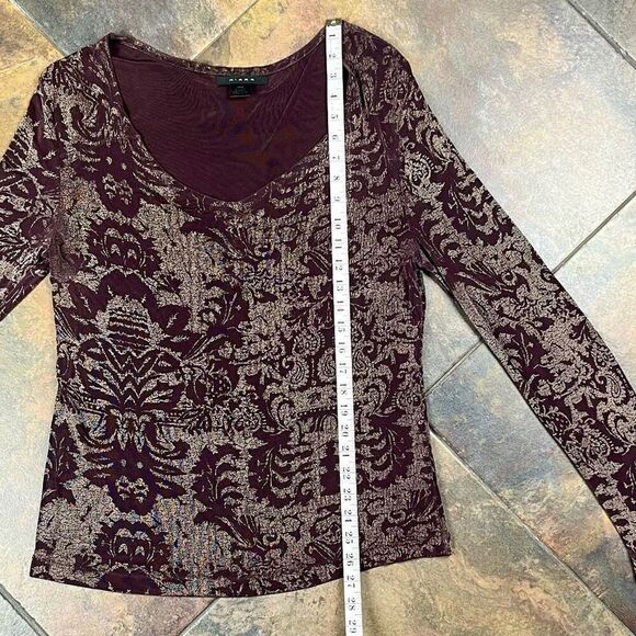 Kiara Floral Stretchy Brown Tan V-Neck Travel Blouse Large - Picture 6 of 10